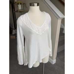 Free people cream tunic thermal top w/ eyelet neckline, bell sleeves, Small, NWT